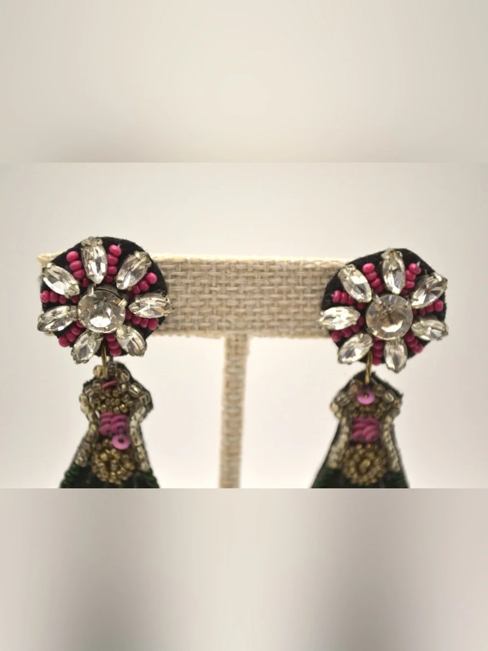 Prosecco Bottle Earrings Made with Sequins, Rhinestones,& Seed Beads